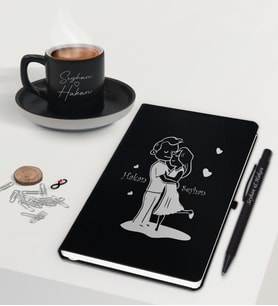BK Gift Sevgililere Özel İsimli Siyah Defter Kalem ve Türk Kahvesi Fincanı Hediye Seti-5,  Sevgiliye Hediye, Sevgililer Günü, Yeni İş Hediyesi