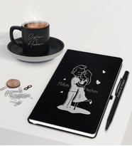 BK Gift Sevgililere Özel İsimli Siyah Defter Kalem ve Türk Kahvesi Fincanı Hediye Seti-5,  Sevgiliye Hediye, Sevgililer Günü, Yeni İş Hediyesi