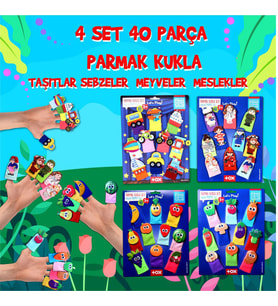 4 Set - 40 Parça Tox Meyveler , Sebzeler , Meslekler ve Taşıtlar Parmak Kukla T762 T105 T104 T181