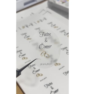 Nişan Hatırası, Nikah Hatırası Yüzüklü Oval Şeffaf Etiket 5x4 cm 45 Adet