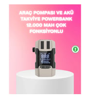 Mey İthalat® Araç Hava Pompası ve Akü Takviye Powerbank 12.000 mAh Çok Fonksiyonlu