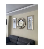 3’lü Bronz Aynalı 65 cm Saat ve 30x70 cm Tablolar Set