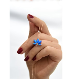 925 Ayar Gümüş Rose Kaplama Opal Taşlı Lotus Kolye