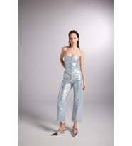 Özel Yapım Parlak Kaplamalı Glossy Jean Pantolon Mavi