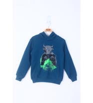 Toontoy Erkek Çocuk Boks Eldivenli Boğa Baskılı Sweatshirt (Petrol)