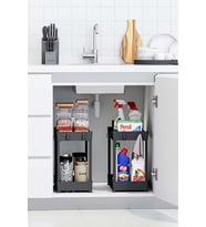 2 Adet Siyah 2 Katlı Düzenleyici Mutfak ve Banyo Rafı