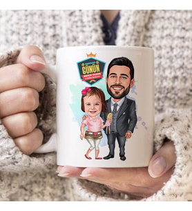 Şirin Kız ve Babası Karikatürlü Kupa Bardak