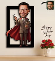 BK Gift Kişiye Özel Erkek Öğretmen Karikatürlü 3D Ahşap Tablo -13, Öğretmene Hediye, Öğretmenler Günü Hediyesi