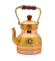 1,3 Litre El Işlemeli Nostaljik Tekli Kalaylı Bakır Demlik, Çaydanlık, Su Isıtıcısı (Gold)