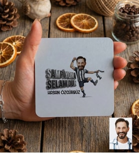 Kişiye Özel Karikatürlü Siyah Beyaz Taraftar Bardak Altlığı Doğum Günü Hediyesi