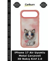 iPhone 17 Air Uyumlu Metal Çerçeveli 3D Nakış Kılıf 2.0 Günlük Modern Büyük Gözlü