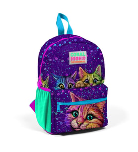 Minik Yuva Sırt Çantası Mor Pembe Kedi Desenli İki Bölmeli 23532