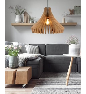 Modern Tasarım Oval Doğal Ahşap MDF 3D Rustik Salon Avize