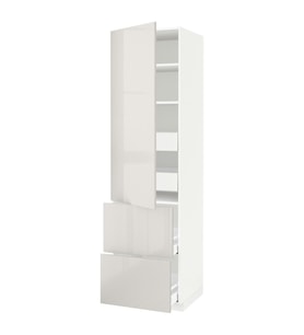 Mutfak Boy Dolabı, Açık Gri, 60x60x220 cm, 1 Kapaklı, 4 Çekmeceli, 2 Raflı ve 2 Ön Panelli
