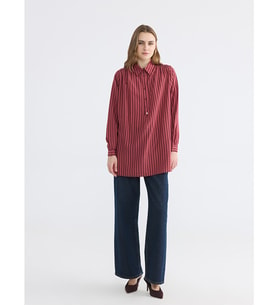LCW EVERYDAY Bordo Gömlek Yaka Çizgili Oversize Kadın Tunik