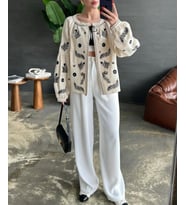 Lissa Kadın Bej Siyah Çiçek Nakış İşlemeli Tasarım Ham Keten Ceket Bohem Ceket Vintage Ceket