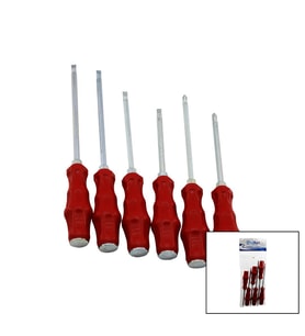 PVC AMBALAJ KIRMIZI - PLASTİK SAPLI DARBELİ 6LI SET ÇİFT TARAFLI TORNAVİDA TAKIMI (5343)