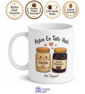 Tahin Pekmez Temalı Baskılı Kupa Bardak Hediye Komik Kahvaltı Kupası