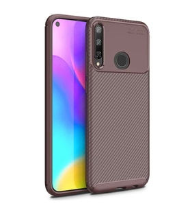 Huawei P40 Lite E Kılıf Auto Focus Karbon Kapak - Kahverengi
