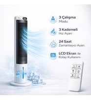 Sessiz Kule Tipi Hava Soğutucu 70 WATT Vantilatör 3L Su Tanklı Zamanlayıcılı Uzaktan Kumandalı