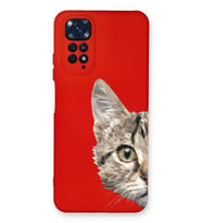 Xiaomi Redmi Note 11 Pro Uyumlu Lansman Kılıf Catface Tasarımlı İçi Kadife Kapak-Kırmızı (Şeffaf)