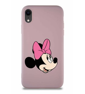 Apple iPhone XR Soft Premier Kapak Minnie Mouse-A Tasarımlı Silikon Kılıf - Pudra (Şeffaf)