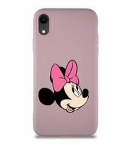 Apple iPhone XR Soft Premier Kapak Minnie Mouse-A Tasarımlı Silikon Kılıf - Pudra (Şeffaf)