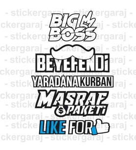 Sticker etiket seti - Araba motosiklet bisiklet oto cam duvar buzdolabı kask atv laptop tablet uyumlu coklu set etiket