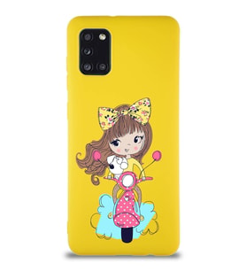 Samsung Galaxy A31 Soft Premier Kapak Vespagirl Tasarımlı Silikon Kılıf - Sarı (Şeffaf)
