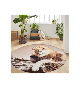Eliana Home Baskılı, Yıkanabilir Kaymaz Taban Yuvarlak Halı LNA7049 120x120 cm (Kahverengi)