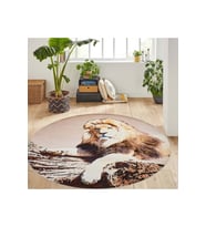 Eliana Home Baskılı, Yıkanabilir Kaymaz Taban Yuvarlak Halı LNA7049 120x120 cm (Kahverengi)