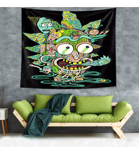 Rick and Morty Desen Leke Tutmaz Kadife Dokulu Kumaş Duvar Örtüsü Duvar Halısı Tapestry (Çok Renkli)