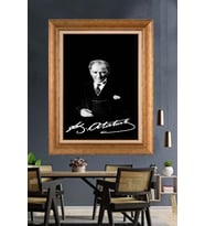 Altın Varaklı Çerçeveli Paspartulu Atatürk Tablo DC1587 (Gold)