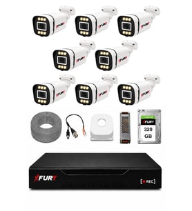 FURY 8 Kameralı 5MP Lens 1080P 6 Warm LED Renkli Gece Görüşlü Güvenlik Kamera Sistemi 320GB 1606
