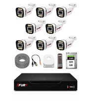 FURY 8 Kameralı 5MP Lens 1080P 6 Warm LED Renkli Gece Görüşlü Güvenlik Kamera Sistemi 320GB 1606