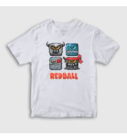 Presmono Unisex Çocuk Beyaz Squares Oyun Red Ball T-Shirt