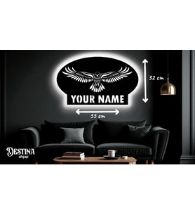 Destina Ahşap Kartal Temalı Kişiselleştirilebilir Led Tablo 32cm*55cm