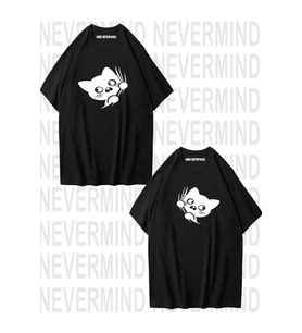 Sevimli Cat Temalı Unisex Çift Tişörtü (Siyah)
