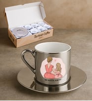 BK Gift Kişiye Özel Anneler Günü Tasarımlı Porselen Metalik Gümüş Kahve Fincanı 6 'lı Set-5, Anneye Hediye, Anneler Günü Hediyesi
