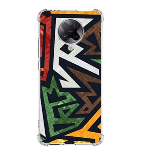 Xiaomi Poco F2 Pro Köşe Korumalı Antişok Kapak Soyut Grafiti Tasarımlı Şeffaf Silikon Kılıf