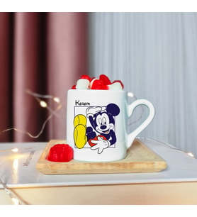 Mickey Mouse Tasarımlı Ahşap Tabaklı Kişiye Özel Türk Kahvesi Fincanı