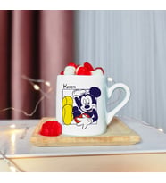 Mickey Mouse Tasarımlı Ahşap Tabaklı Kişiye Özel Türk Kahvesi Fincanı