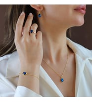 Labradorit Gold Kaplama Doğaltaş Gümüş Set