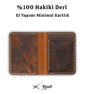 Koof Craft Urban Black Slim Wallet – %100 Hakiki Deri, El Yapımı Minimal Erkek Kartlık, 5 Kart Bölmeli İnce Deri Cüzdan (Taba - Kahverengi)