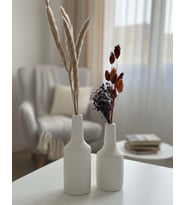 Doğal Ahşap Dekoratif Vazo Seti (20cm-17cm) 2 Parça (Doğal Beyaz)