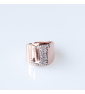 J Harfi Baget Taşlı Rose Gold Kaplama Gümüş Yüzük