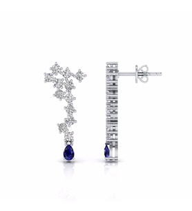 0,90 Karat Pırlantalı Safir Küpe (Altın-Beyaz)
