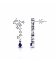 0,90 Karat Pırlantalı Safir Küpe (Altın-Beyaz)