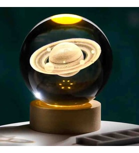 Wolawood Kristal Cam Kar Küresi 3D Işıklı LED Lamba USB Kablolu Ahşap Standlı Özel Gün Işığı Dekoratif Hediyelik Konsept Masaüstü Aksesuar Şık Zarif Süs Biblo Dekor Top Özel Üretim Premium Ay Küre Seti