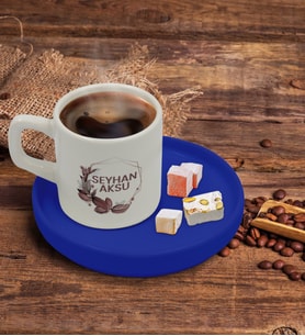 BK Gift Kişiye Özel Mavi Sunum Tabaklı Çiçek Tasarımlı Türk Kahvesi Fincanı Model 13
